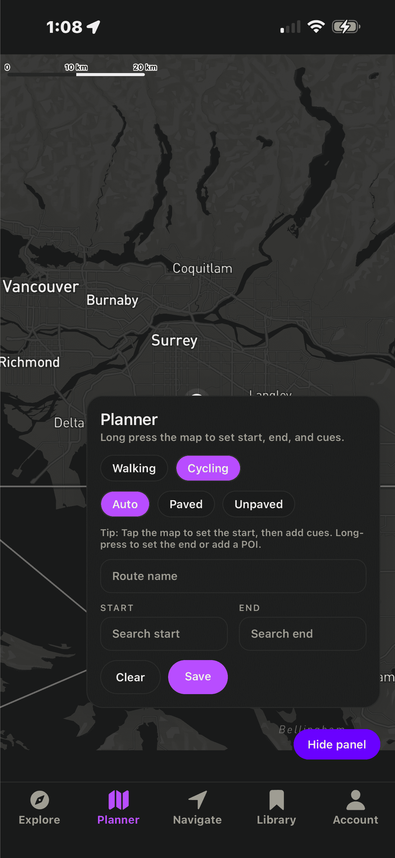 Explore routes screen